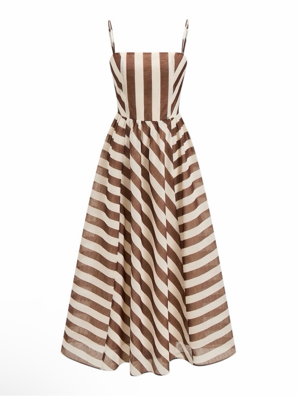 Commense Brown and Cream Striped Maxi Midi Organza Dress Small NWT